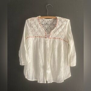 No Boundaries White Blouse with Red Trim